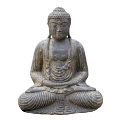 Buddha Sitzend, Grau, Steinguss, 40 X 36 X 25 Cm